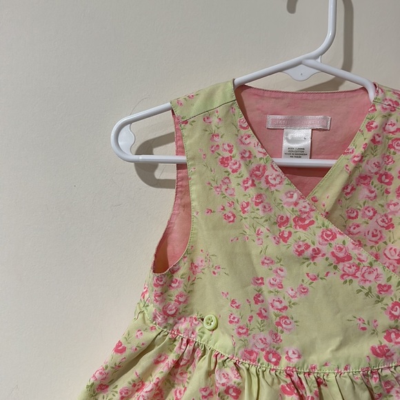 • Janie and Jack • Little Girls Rose Floral V Neck Dress Light Green, Pink - Picture 2 of 4